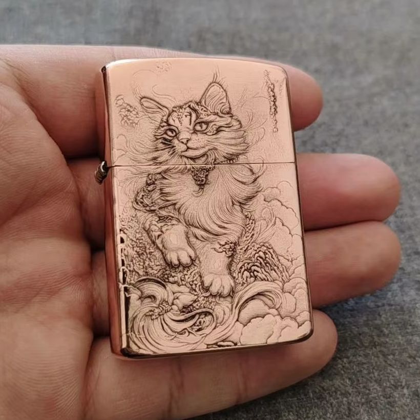 Red Copper Embossed Cat Oil Li - Vintage Collectible Lighters 评论和价格
